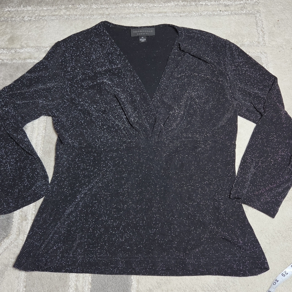 Connected Apparel Black Ribbed Knit Top